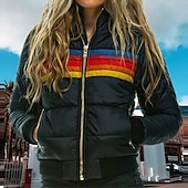 economico Giubbotti in piuma-Per donna Parka Esterno Strada Giornaliero Autunno Inverno Standard Cappotto Standard Antivento Tenere al caldo Contemporaneo Moda Informale Giacca Manica lunga Color Block Strisce Con tasche Zip