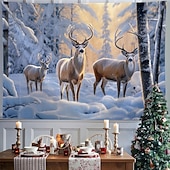 cheap Landscape Tapestry-Winter Wonderland Hanging Tapestry Wall Art Large Tapestry Mural Decor Photograph Backdrop Blanket Curtain Home Bedroom Living Room Decoration Snow Reindeer