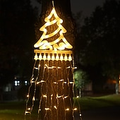billige Julelys-led juletrelys jule foss dekorasjon lys med topper 350 lysdioder 8 moduser innendørs solenergi utendørs lysstreng til hagefest hjemme ferie jul halloween Thanksgiving day