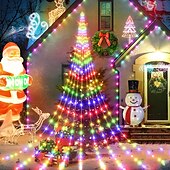 abordables Alimentado por USB-luces de hadas del árbol de la cascada 180 leds luz de la cascada del árbol de navidad 9 gotas 78,74 pulgadas luz de guirnalda al aire libre enchufe usb 8 modos cortina de ventana luz de carámbano