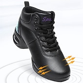 abordables Chaussures de jazz-Femme Chaussures de Jazz Baskets de Danse Danse en ligne Utilisation Entraînement Soirée Manteaux en similicuir Plus doux Professionnel Deli-pointes Talon épais Bout rond Lacet Adolescent Adulte Noir