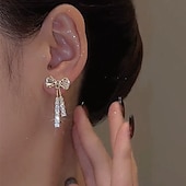 cheap Earrings-Women&#039;s Zircon Drop Earrings Fine Jewelry Classic Bowknot Personalized Stylish Earrings Jewelry Silver For Wedding Party 1 Pair dress to impress 2025