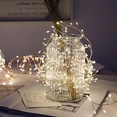 رخيصةأون يعمل بالبطاريات-أضواء سلسلة الألعاب النارية LED لعيد الميلاد 3m 100leds 6m 200leds 8 أوضاع إضاءة تعمل بالبطارية LED سلك نحاسي ضوء لشجرة عيد الميلاد وحفلات الزفاف وديكور المنزل