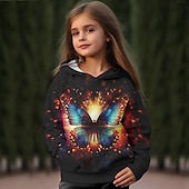 levne 3D kreslený film dívky-Dívčí 3D Motýl Kapuce Pullover Dlouhý rukáv 3D tisk Podzim Zima Aktivní Módní Roztomilý Děti 3-12 let Venkovní Ležérní Denní Běžný