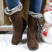 abordables Bottes de neige et d&#039;hiver-Femme Bottes Bottes de neige Chaussures en daim Bottes d&#039;hiver Extérieur Couleur unie Doublé en Polaire Bottes mi-mollet Boucle Hauteur de semelle compensée Bout rond Rétro Vintage Pluche Classique