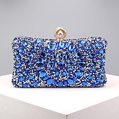 お買い得  クラッチバッグ＆イブニングバッグ-高級ブルークリスタルクラッチバッグ - 女性用パール留め金付きエレガントなイブニングバッグ、結婚式、パーティー、フォーマルなイベントに最適なラインストーン装飾ハンドバッグ