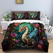 voordelige Dekbedovertreksets-2pcs/3pcs retro retro abstract vuurdraakpatroon bedset dekbedovertrek lichtgewicht en zacht geschikt voor volwassenen en kinderen groot bed klein bedset
