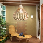 billige Lyktedesign-led pendellys 35cm håndvevd kurv hengende rør hengende lokk lampe pil rotting skjermer vev lampe lys lysekrone justerbar kabel