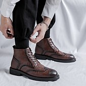 abordables Botas de vestir-Botines brogue de cuero negro para hombre: botas clásicas de vestir con cordones y punta de ala para uso formal e informal.