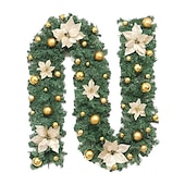 olcso Koszorúk, Girlandok és Díszek-8,8 láb/2,7 m mesterséges karácsonyi füzér lépcsőház dekoráció zöld rattan virágdíszekkel otthoni lépcsők kandalló bejárati veranda ajtó bemutató beltéri kültéri karácsonyi dekoráció