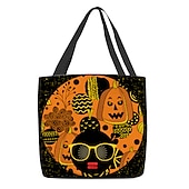cheap Graphic Print Bags-Large Capacity Halloween Tote Bags - Reusable Shopping Bags with Unique Pumpkin, Witch, and Day of the Dead Designs