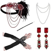 olcso Kiegészítők és még sok más-Szüret 1920-as évek A nagy Gatsby Flapper fejpánt Kiegészítő készlet Charleston Esküvői Vendég Toll Női Álarcos mulatság Esküvői fogadás Lánybúcsú Fesztivál Felnőttek Kesztyűk Fejpánt Minden évszak