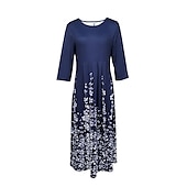 economico Abiti casual floreali-Per donna Vestito longuette Abito casual Vestito a trapezio Essenziale Esterno Da mare Giornaliero Standard Floreale Ditsy floreale Manica a 3/4 Girocollo Blu marino Estate Primavera
