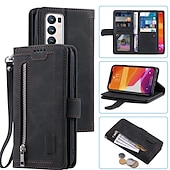 abordables Carcasas Samsung-Funda para teléfono para Samsung Galaxy Z Fold 5 Z Fold 4 Z Fold 3 Funda de billetera con cremallera protección completa con correa para muñeca color liso de cuero PU