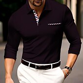 cheap Men&#039;s Classic Polo-Men&#039;s Button Up Polos Polo Shirt Casual Sports Lapel Long Sleeve Fashion Basic Color Block Button Front Pocket Spring &amp;  Fall Regular Fit Black Red Blue Button Up Polos