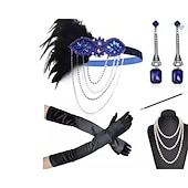 olcso Kiegészítők és még sok más-Szüret 1920-as évek A nagy Gatsby Flapper fejpánt Kiegészítő készlet Charleston Esküvői Vendég Toll Női Álarcos mulatság Esküvői fogadás Lánybúcsú Fesztivál Felnőttek Kesztyűk Fejpánt Minden évszak