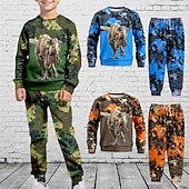 billiga Pojkens 3D-djur-Pojkar 3D Dinosaurie Kamouflage Sweatshirt &amp; Sweatpants Set Set Långärmad 3d-utskrivning Höst Vinter Aktiv Mode Häftig Barn 3-12 år Rund hals Utomhus Semester Gata Normal