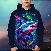 billiga Pojkens 3D-djur-Pojkar 3D Djur Haj Huvtröja Pullover Långärmad 3D-tryck Höst Vinter Mode Streetwear Häftig Barn 3-12 år Utomhus Ledigt Dagligen Normal