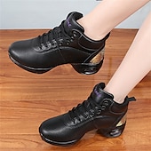 abordables Chaussures de jazz-Femme Chaussures de Jazz Baskets de Danse Danse en ligne Utilisation Entraînement Soirée Manteaux en similicuir Plus doux Professionnel Deli-pointes Talon épais Bout rond Lacet Adolescent Adulte Noir