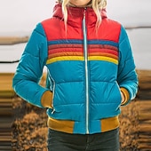 economico Giubbotti in piuma-Per donna Parka Esterno Strada Giornaliero Autunno Inverno Standard Cappotto Standard Antivento Tenere al caldo Contemporaneo Moda Informale Giacca Manica lunga Color Block Strisce Con tasche Zip