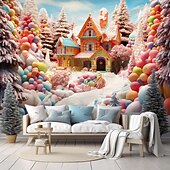 Недорогие пейзаж гобелен-candyland house подвесной гобелен настенное искусство большой гобелен фреска декор фотография фон одеяло занавеска дом спальня гостиная