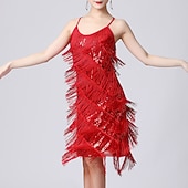 preiswerte Übungsbekleidung-Latein-Tanz Kleid Pure Farbe Farbaufsatz Pailetten Damen Leistung Ausbildung Ärmellos Hoch Polyester