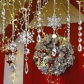 baratos Acessórios para Árvores-10 peças de enfeites de natal de cristal para decorações de árvores - enfeites de pingente de floco de neve de acrílico pendurados com pingentes de gota para decorações de cristais de lustre do país das maravilhas do inverno suprimentos