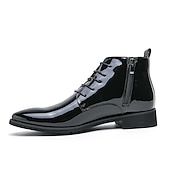abordables Botas de vestir-Botas de vestir de charol negro para hombre: elegantes botas con cordones, para uso formal e informal, perfectas para eventos y trabajo.