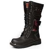 levne Biker Boots-pánské černé boty na motorku z umělé kůže s kovovými špičkami - robustní šněrovací motorkářské boty pro ježdění a outdoorová dobrodružství