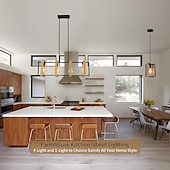 economico Modello a candelabro-illuminazione dell&#039;isola della cucina, lampada a sospensione della fattoria della sala da pranzo a 4 luci, lampada a sospensione moderna nera, lampada da tavolo da biliardo, finitura in legno e