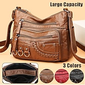 levne Tašky přes rameno-dámská vintage crossbody kabelka z umělé kůže s mnoha kapsami na zip – ležérní kabelka přes rameno pro každodenní nošení