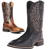 levne Cowboy &amp; Western Boots-pánské dvoubarevné westernové kovbojské boty z umělé kůže – klasický vyšívaný design, odolná konstrukce, perfektní na ježdění, outdoor a běžné nošení