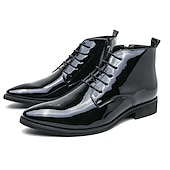 abordables Botas de vestir-Botas de vestir de charol negro para hombre: elegantes botas con cordones, para uso formal e informal, perfectas para eventos y trabajo.