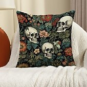 economico Camera di Halloween-federa per cuscino bifacciale 1 pz. federa per cuscino quadrato decorativo morbido con fiore di scheletro per camera da letto, soggiorno, divano, sedia, decorazioni