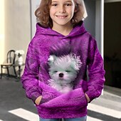 cheap Girl&#039;s 3D Animals-Girls&#039; 3D Dog Hoodie Pullover Long Sleeve 3D Print Fall Winter Active Fashion Cute Polyester Kids 3-12 Years 4-12 Years Outdoor Casual Daily Regular Fit