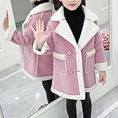 billiga Flickors trenchcoats-Barn Flickor Vinterkappa Sherpajacka Vinterjacka för barn Mode Knappar Prestanda Bomull Täcka Ytterkläder 4-12 år Vår Rodnande Rosa Blå