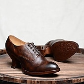 tanie lata 30.-damskie gatsby vintage brown ze sztucznej skóry sznurowane buty na obcasie oxford - styl retro wiktoriański na formalne i codzienne okazje