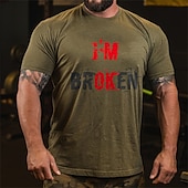 baratos Camiseta gráfica masculina-Camiseta Masculina de Manga Curta Preta - &#039;Estou QUEBRADO&#039; Gráfica com Clever &#039;OK&#039; Jogo de Palavras Impressão