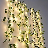 abordables Guirlandes lumineuses à piles-Guirlande lumineuse élégante en fil de cuivre avec lierre pour réception de mariage – 2 m à 10 m, 20 à 100 LED, alimentée par batterie, pour la décoration de la maison et du jardin