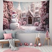 billige hengende juleteppe-juledekorasjoner snømann snøfnugg hengende billedvev veggkunst xmas stor billedvev veggmaleri dekor fotografi bakteppe teppe gardin hjem soverom stue dekorasjon
