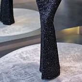 abordables NOIR-Robe de soirée sirène Élégante Robe Formelle Cocktail Longueur de sol Manches longues Col haut Sequins avec Robe de bal à sequins