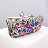 お買い得  クラッチバッグ＆イブニングバッグ-高級ブルークリスタルクラッチバッグ - 女性用パール留め金付きエレガントなイブニングバッグ、結婚式、パーティー、フォーマルなイベントに最適なラインストーン装飾ハンドバッグ