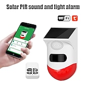 お買い得  屋外IPネットワークカメラ-tuya スマート wifi 赤外線モーション検出器ソーラー屋外 pir ワイヤレスストロボサイレン検出器サウンドアラーム防水リモコン