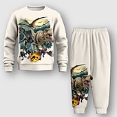 billiga Pojkens 3D-djur-Pojkar 3D Djur Dinosaurie Sweatshirt &amp; Sweatpants Set Långärmad 3d-utskrivning Höst Vinter Aktiv Mode Häftig Barn 3-12 år Utomhus Semester Gata Normal
