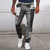 billiga Smal-Rutig Geometri Affär Herr 3D-utskrift Byxor Utomhus Gata Klä till Jobbet Polyester Gul Blå Grön S M L Medium Midja Elasticitet Byxor