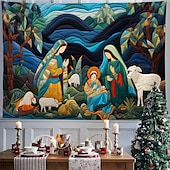 お買い得  クリスマスタペストリーぶら下げ-クリスマスの飾り、キリスト降誕のシーン、イエスの洗礼、吊り下げタペストリー、キルティングパターン、壁アート、クリスマス、大きなタペストリー、壁画、装飾、写真、背景、ブランケット、カーテン、自宅、寝室、リビングルームの装飾
