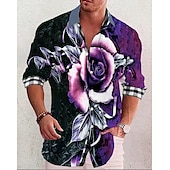 billiga Blommönster-Herr Blommig Skjorta Aloha skjorta Långärmad Mode Streetwear Designer Utomhus Ledigt Dagligen Sommar Vår Höst Nedvikt Mönster Svart Vit Rubinrött Marinblå Ljuslila