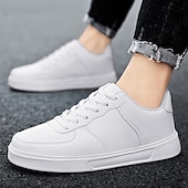 billiga Herrsneakers-Herr Sneakers Kontor / Business Vita skor Promenad Ledigt Dagligen Läder Bekväm Korta stövlar / ankelstövlar Loafers Svart Vit Vår Höst