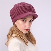 baratos Chapéus-laço de chapéu de malha feminino &amp; chapéu de inverno térmico com decoração de pompons e viseira de sol para exterior