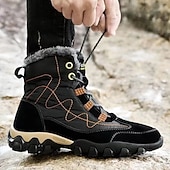 billige Fjellsko-svarte vinterturstøvler for menn med varmt plysjfôr og vanntett design - sklisikre utendørs snøstøvler for kaldt vær